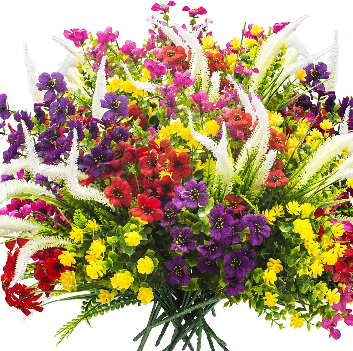 Lifelike Artificial Flowers Outdoor UV Resistant, 20-Pack Weatherproof Fade-Resi
