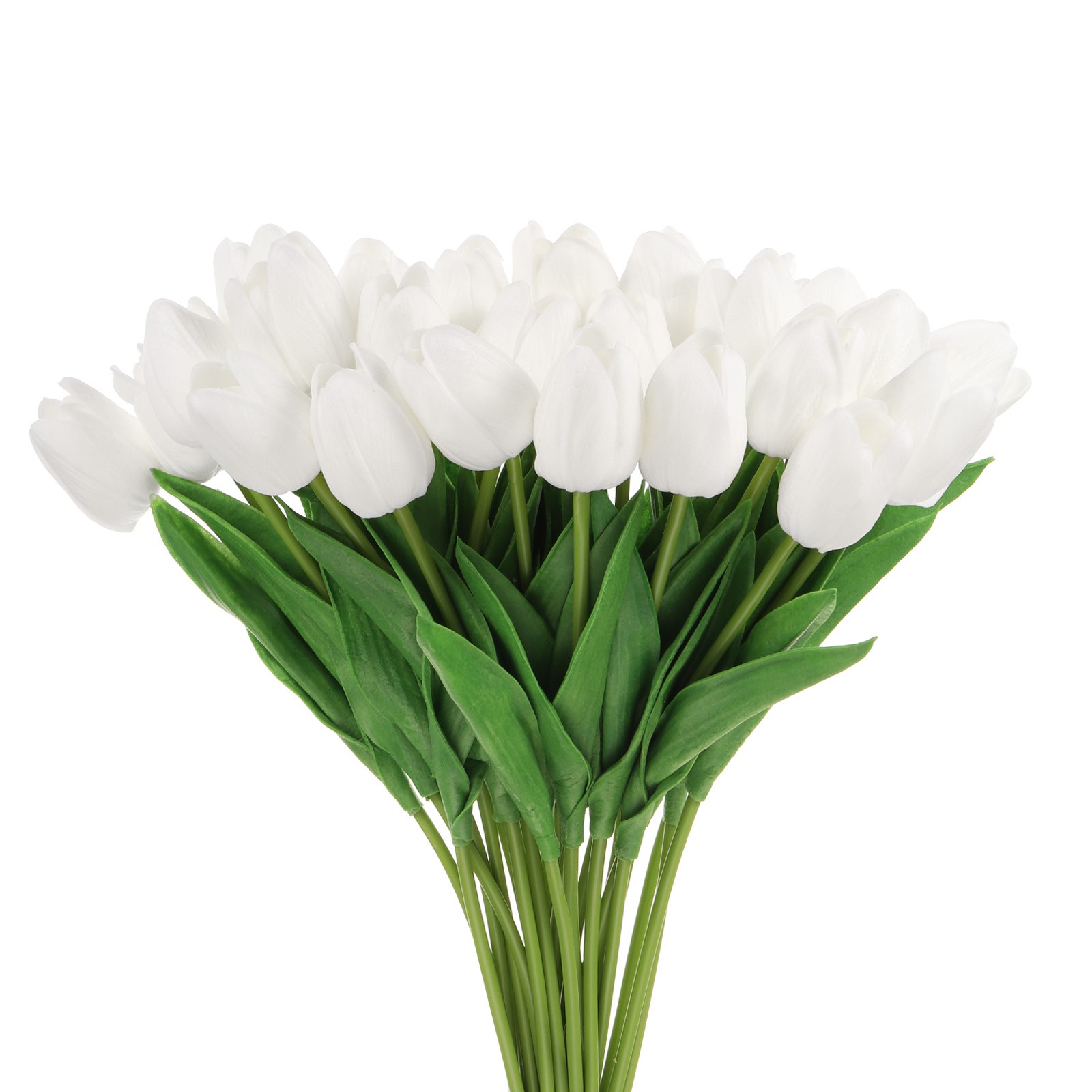 24Pcs Fake Tulips Artificial Flowers PU Artificial Tulips with Stems White