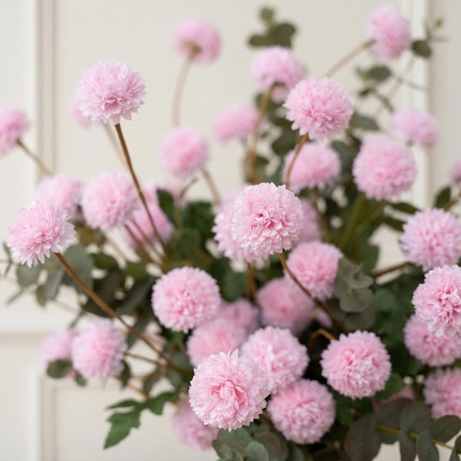 Fake Kiku Flowers for Tall Vase – 10 Silk Artificial Flowers Plus 4 Eucalyptu…