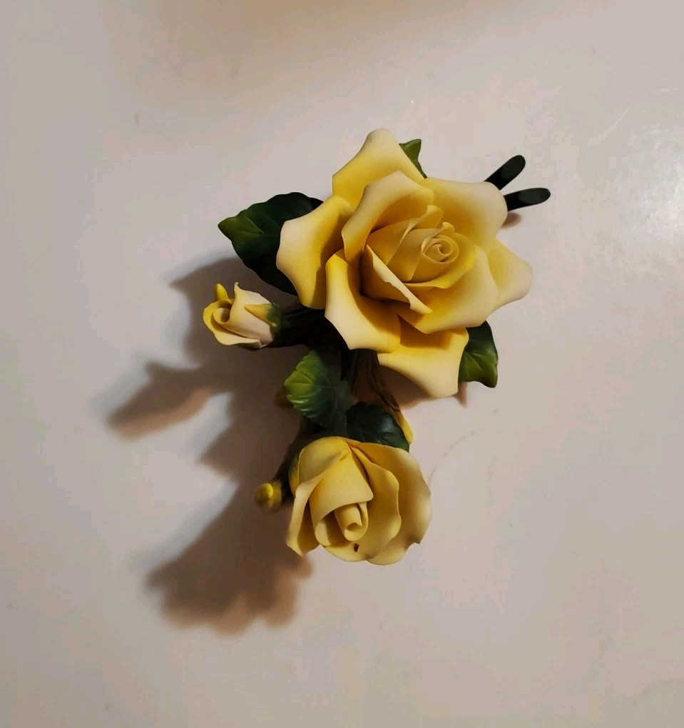 Lefton Yellow Roses On Branches W/ Leaves Rose Pair Flower Decor 13908 Vtg ’99