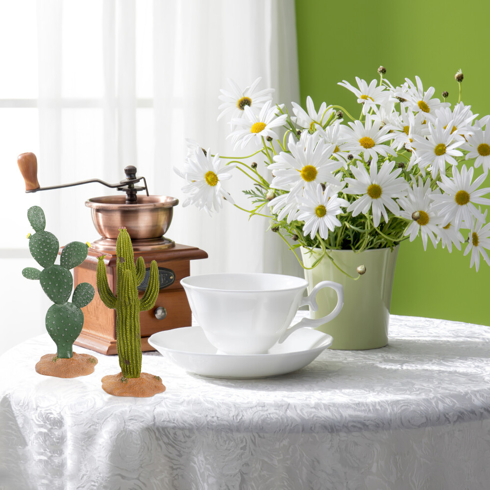 2 Pcs Decorative Cactus Artificial Plants Model Office Fake Greenery Décor