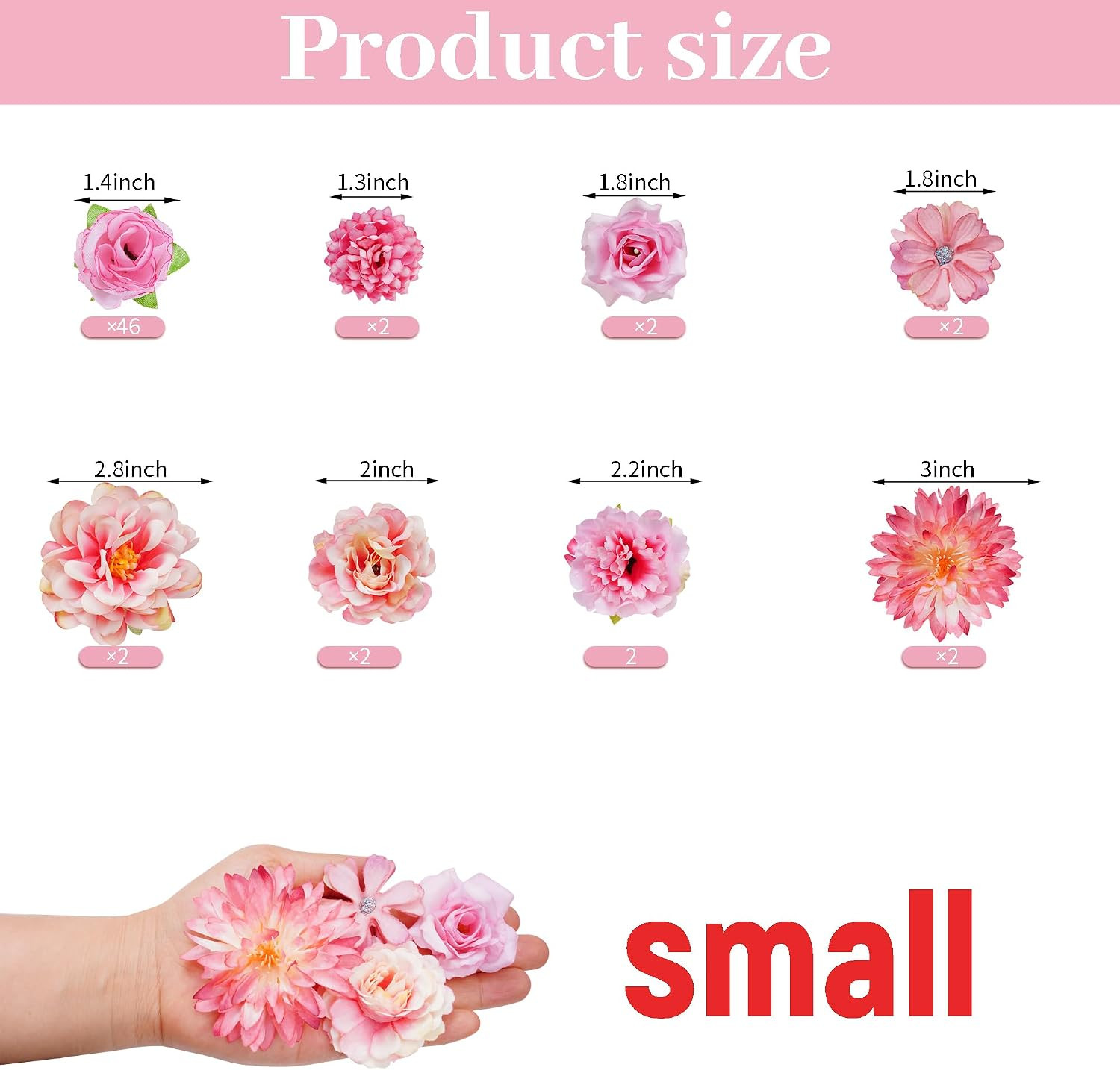 60Pcs Mini Faux Flower Heads Small Artificial Tiny Fake Silk Fabric Roses Flo…