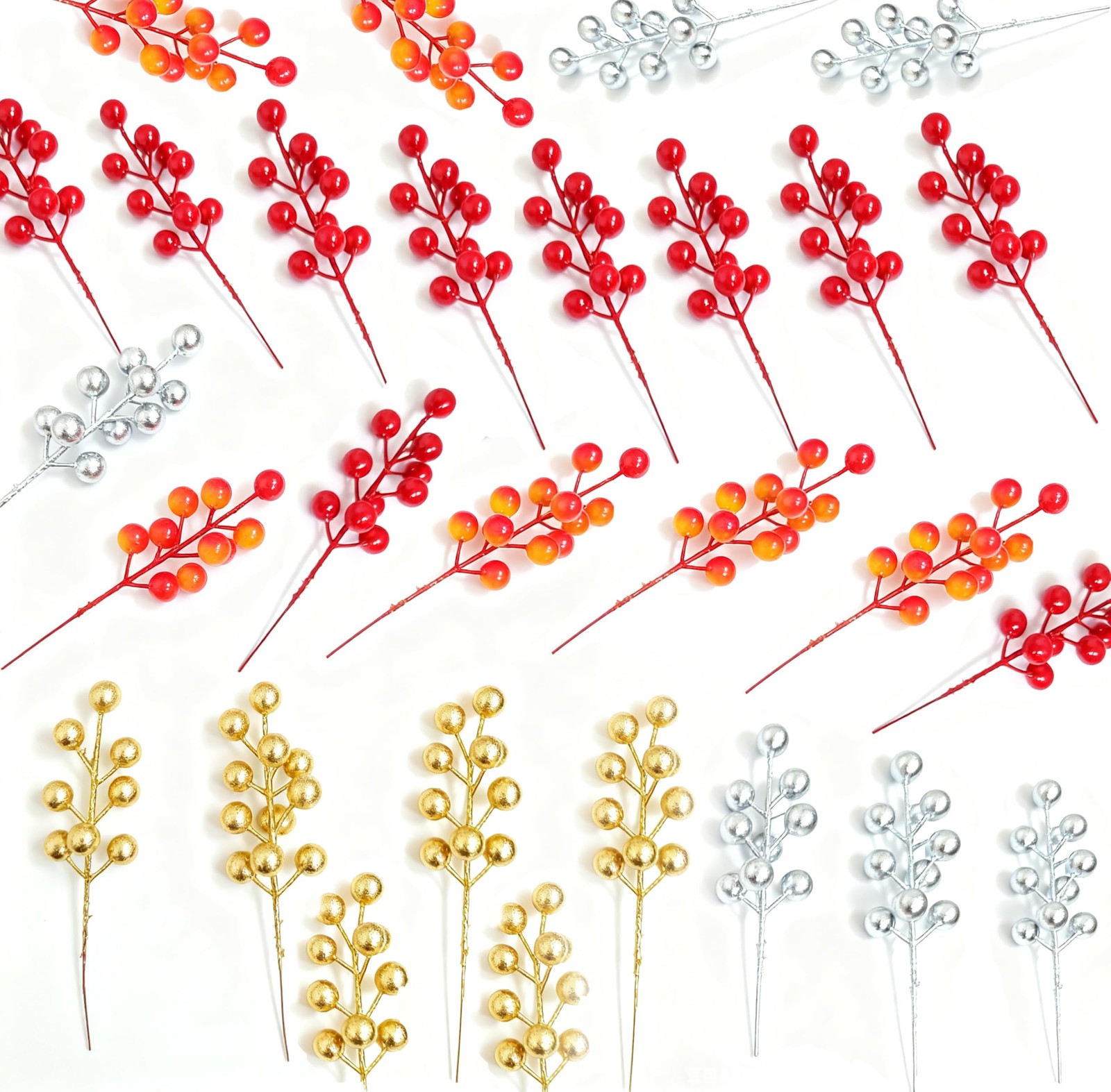 28 Pcs Christmas Artificial Berry Stems Branches, Reusable Colorful Berries B…