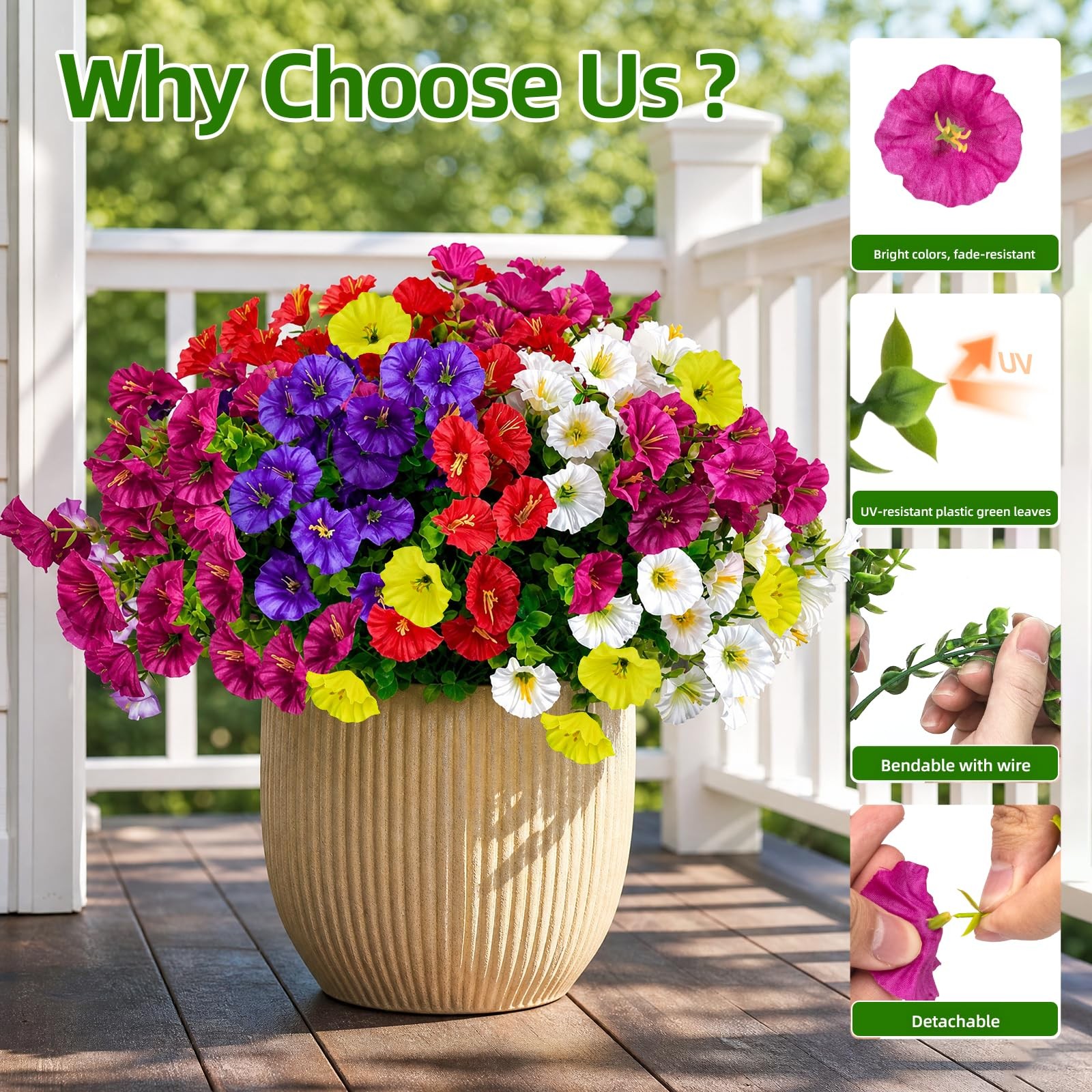 14 Pcs Artificial Petunias for Outdoors, UV Resistant Artificial Outdoor Plan…
