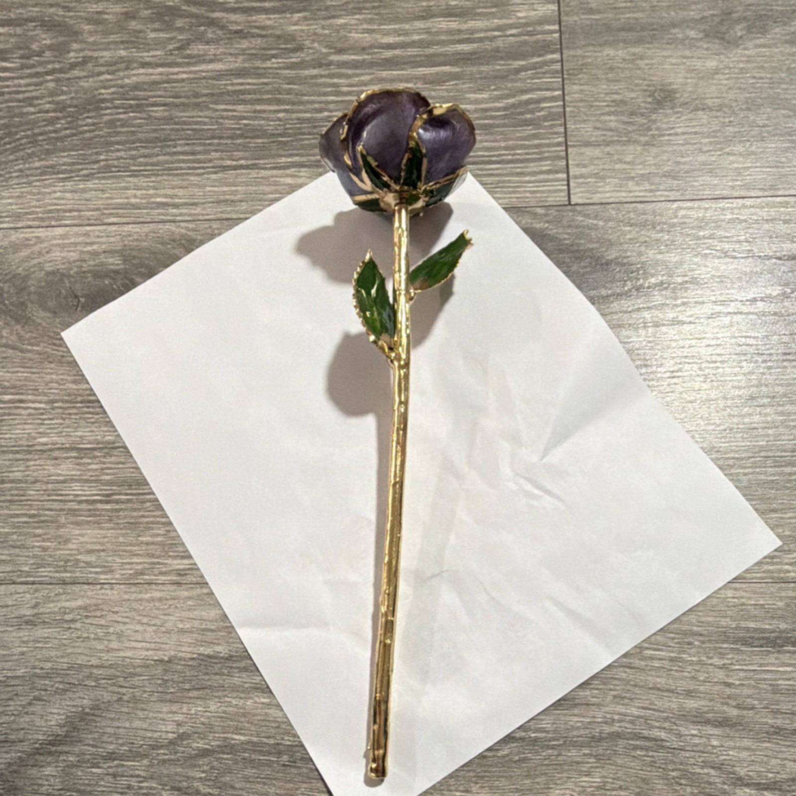 Artificial Metal Rose Flower Stem Purple Gold Green Decorative Floral Decor