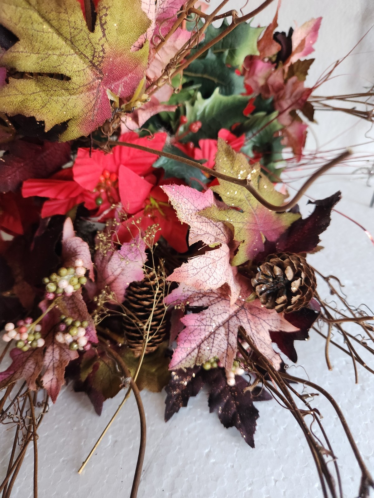 Artificial Christmas Flowers & Bouquets • Poinsettia, Mistletoe Autumn Leaves