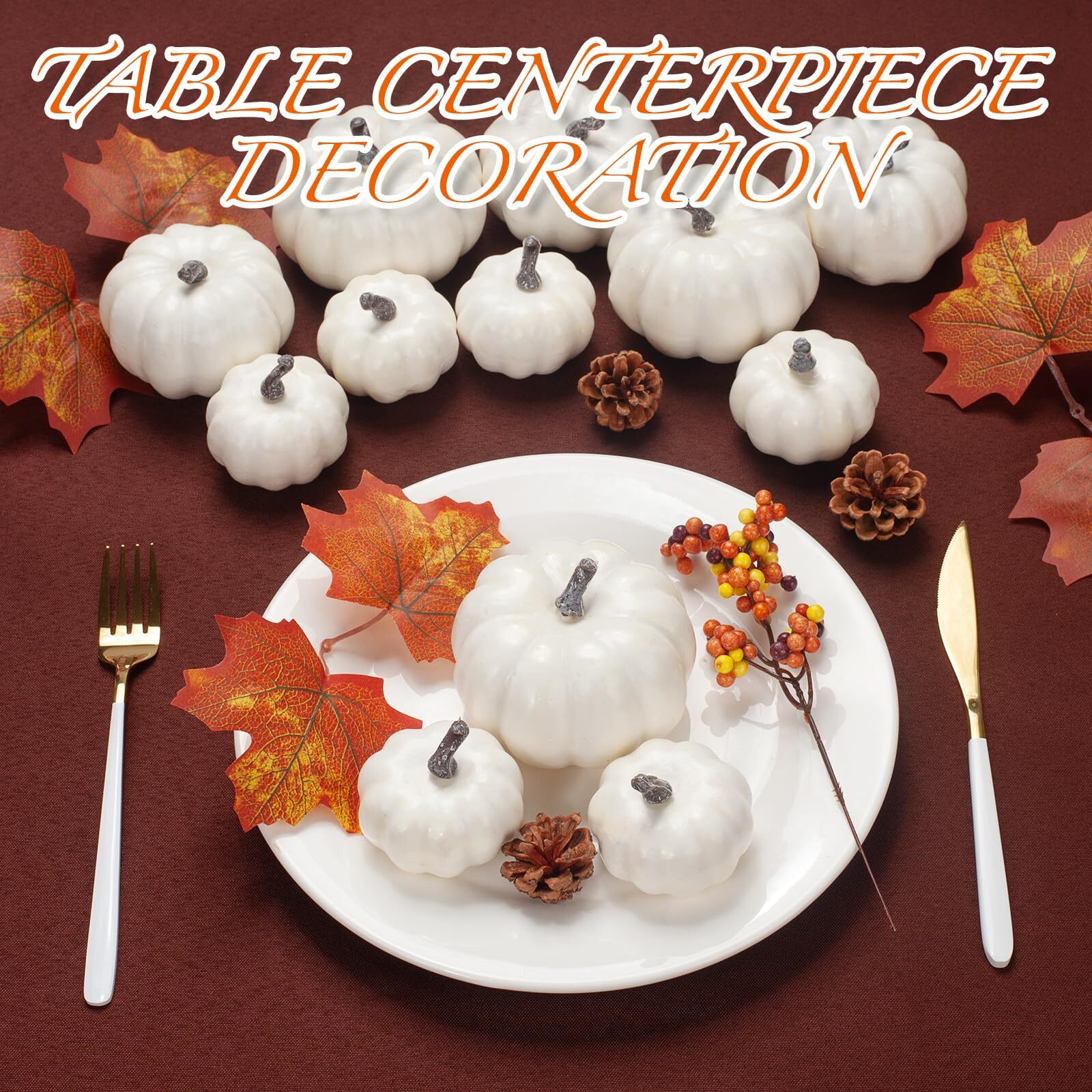 Pumpkin Decor Set 22 PCS Fall Harvest Decorations – White Artificial Pumpkins…