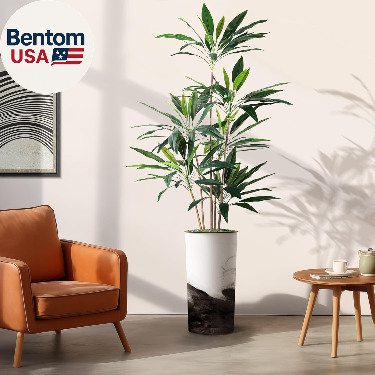 Artificial Tree in Contemporary Planter, Fake Dracaena Tree Silk Tree for Indoor