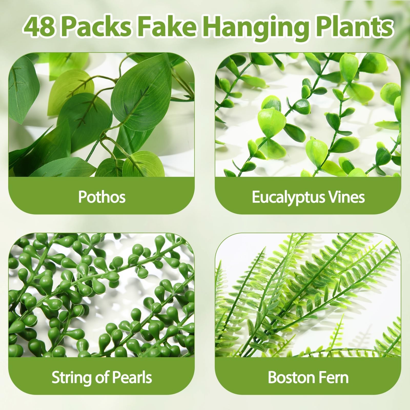 72 Pcs Artificial Hanging Plants – Fake Ferns, Ivy, Eucalyptus, Wall Decor, Indo
