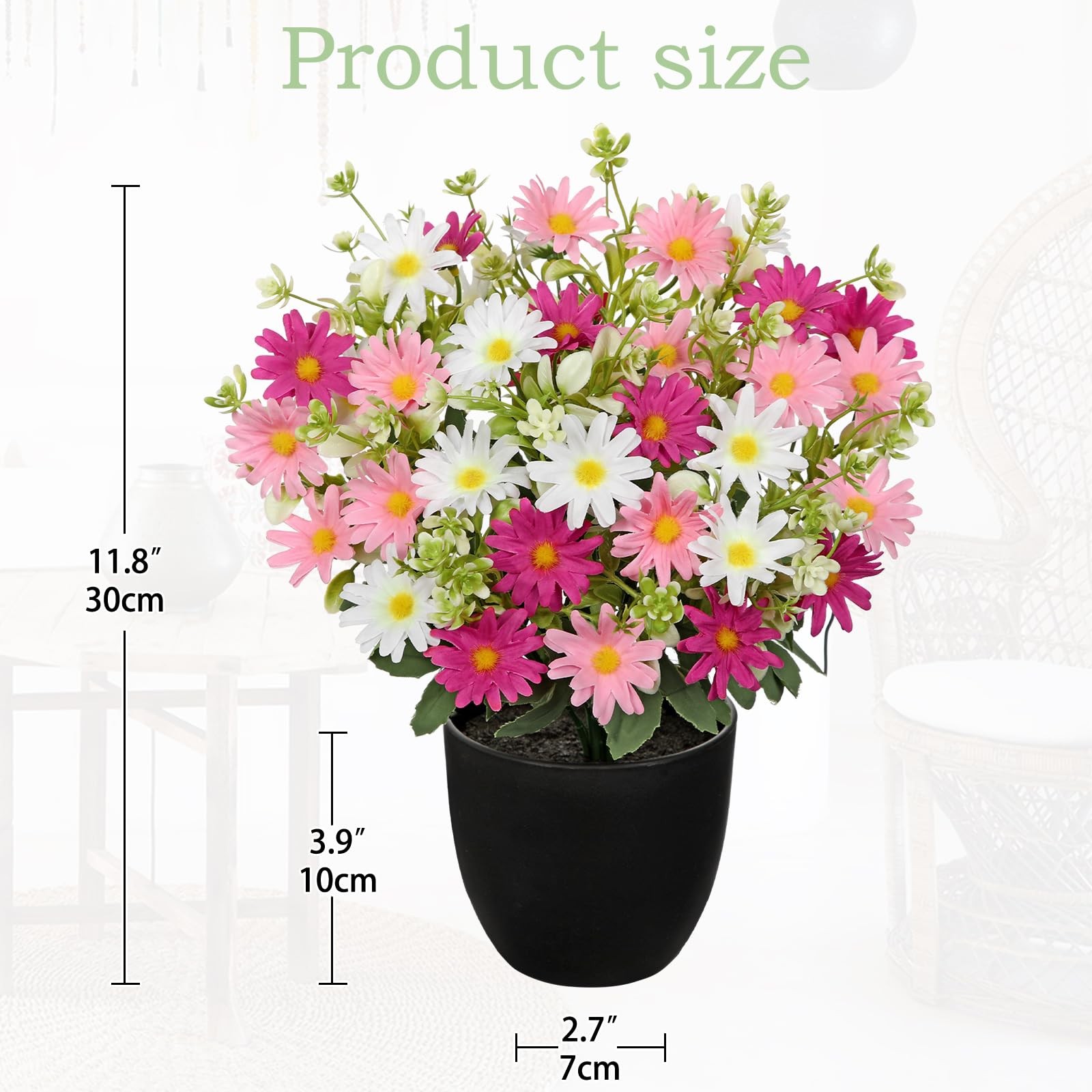 12 Inch Pink Artificial Daisy Flowers In Pot Silk Arrangement Faux Plant