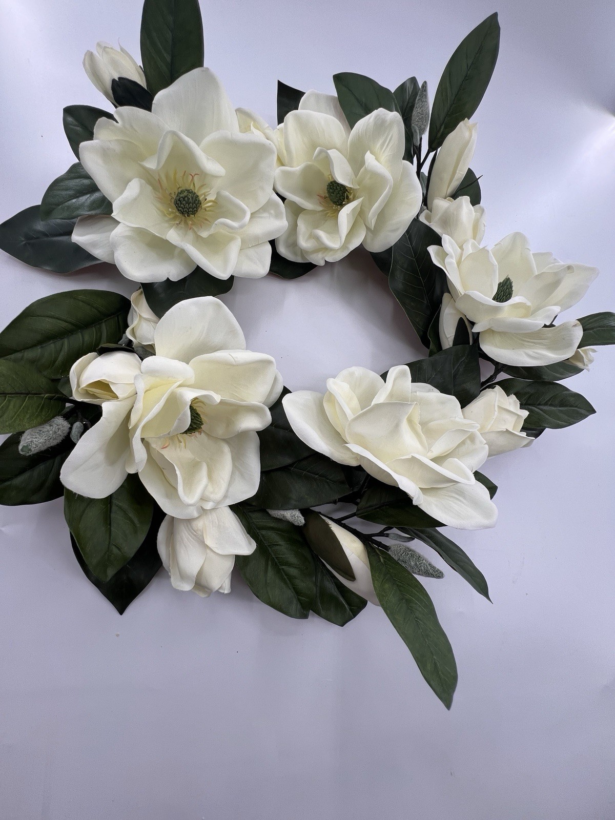 2 Magnolia Flower Wreaths 15” Artificial Hang On Door Decor Spring All Year