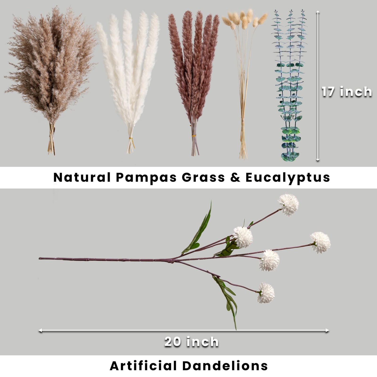Faux Flower Bouquet with Dried Pampas Grass Artificial Peonies Mums Decor