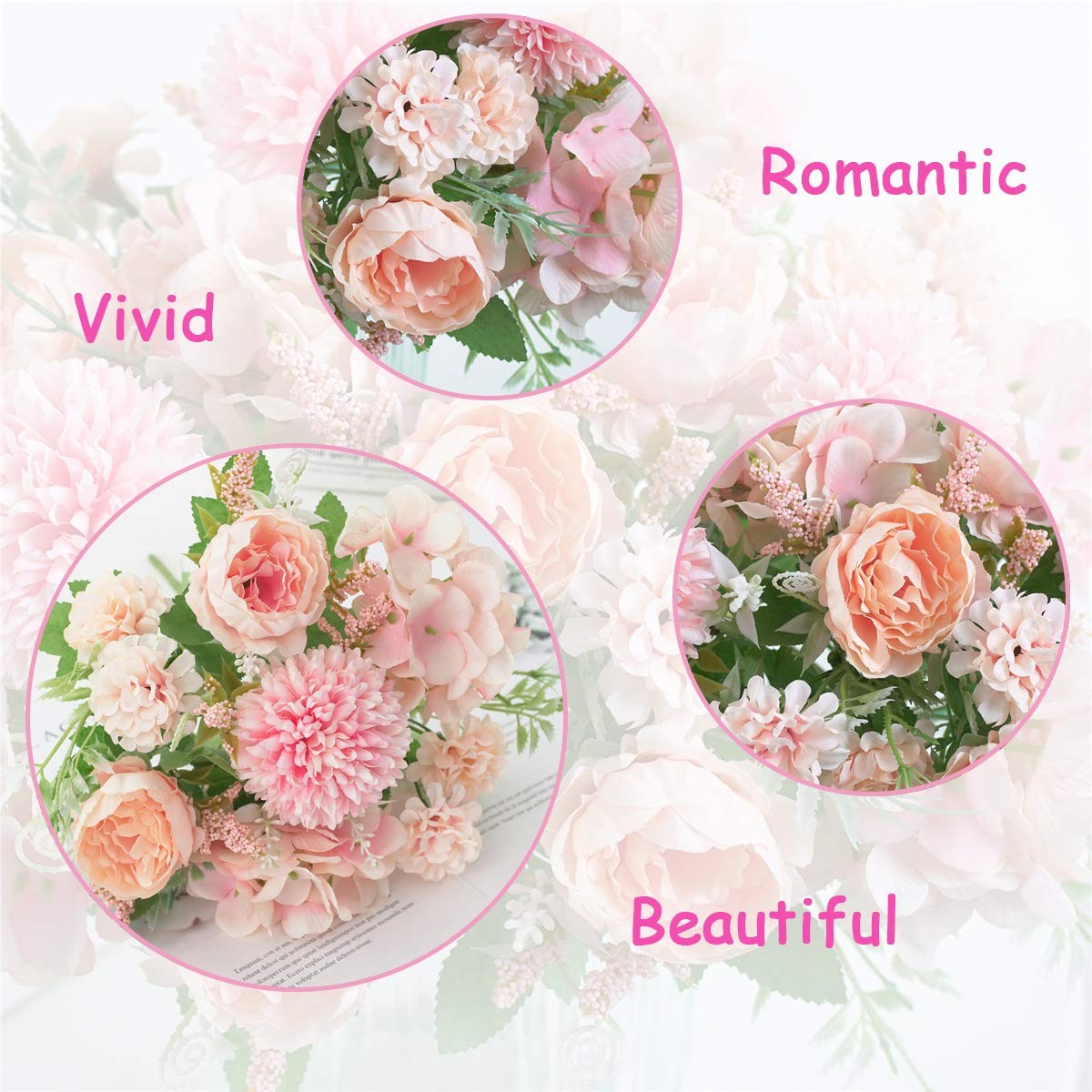 Artificial Flowers, 2 Pack Fake Peony Silk Hydrangea Bouquet Decor Plastic Ca…