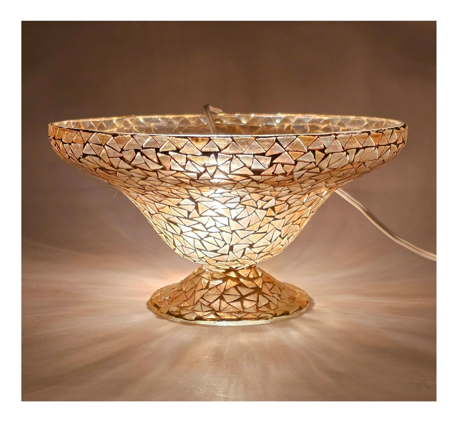 Compote Bowl Gold Mosaic on Glass Triangle Chips 8″Dia 4″High FREE SHIPPING