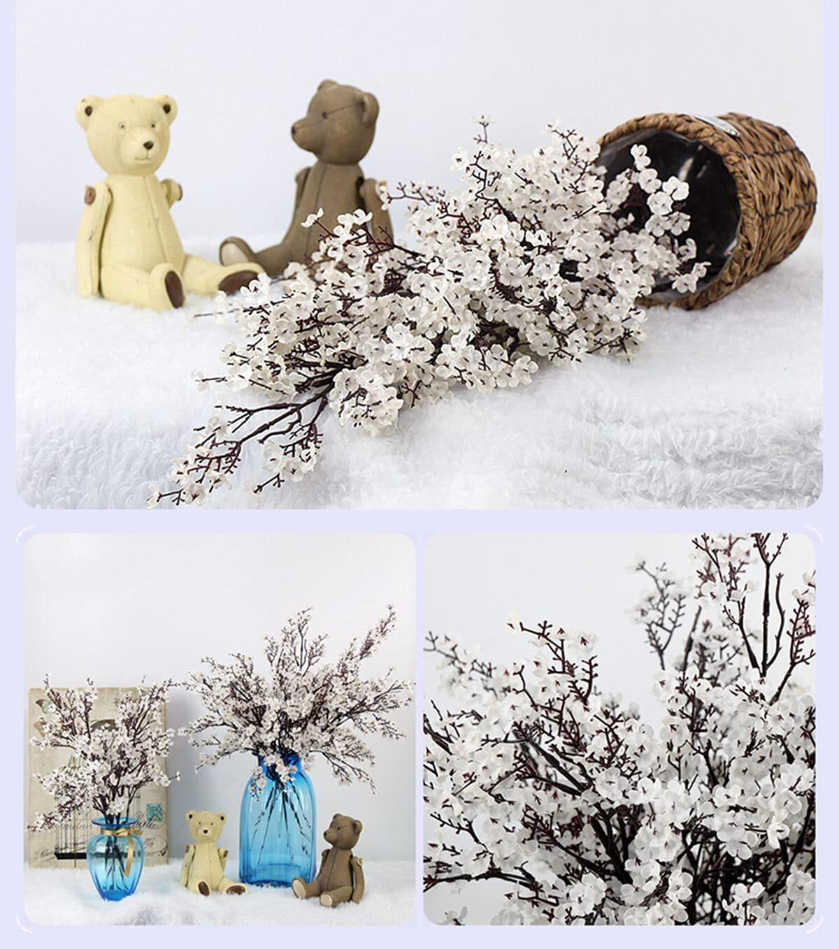 Babys Breath Fabric Cloth Artificial Flowers 12 Bundle European Fake Silk Pla…
