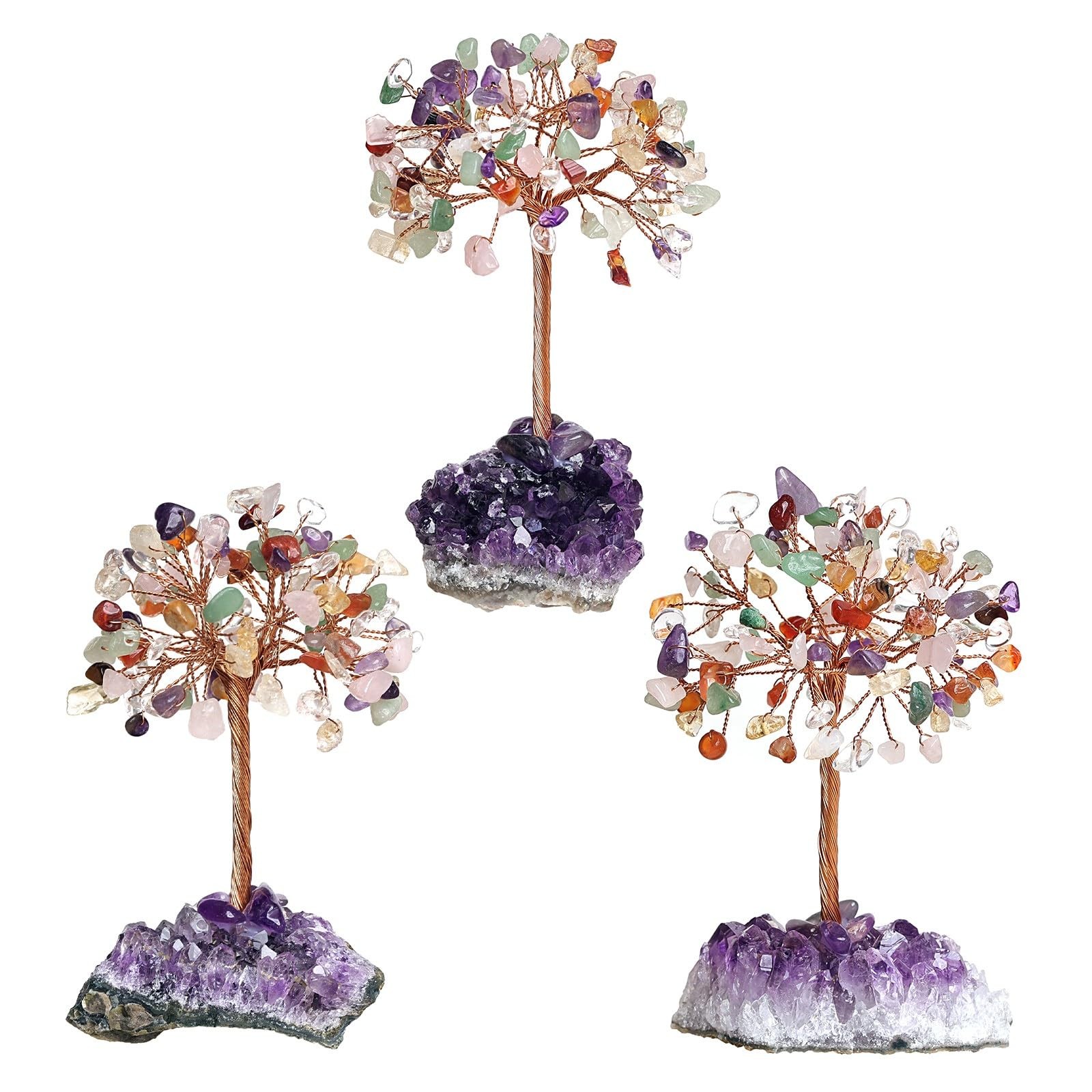Natural Crystal Copper Tree with Amethyst Cluster Base, Artificial Fengshui S…