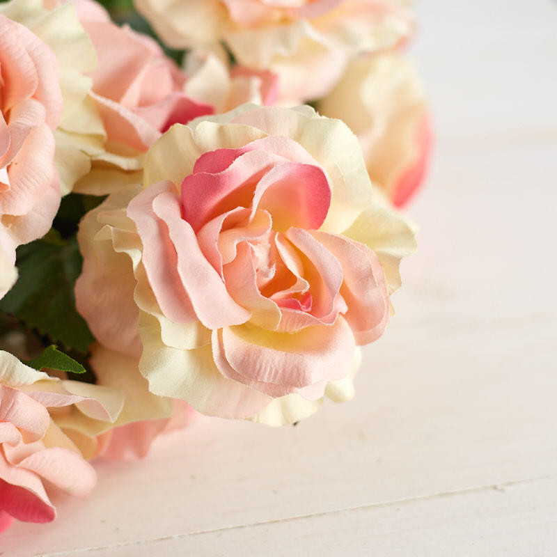 1 Dozen Cream and Pink Artificial Open Rose 25″ Stems