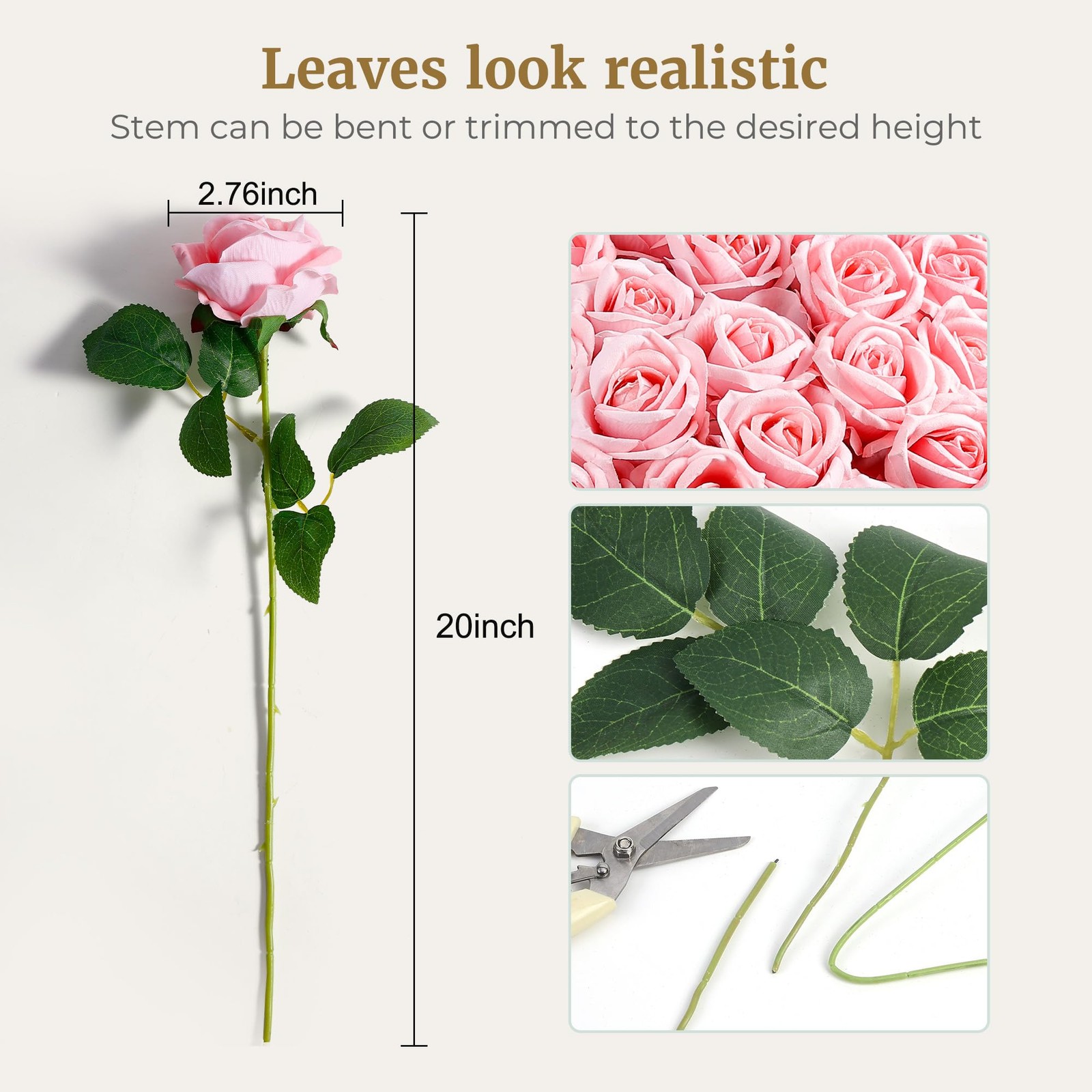 Artificial Velvet Silk Fake Pink Roses Realistic Floral Centerpieces 60 PCS