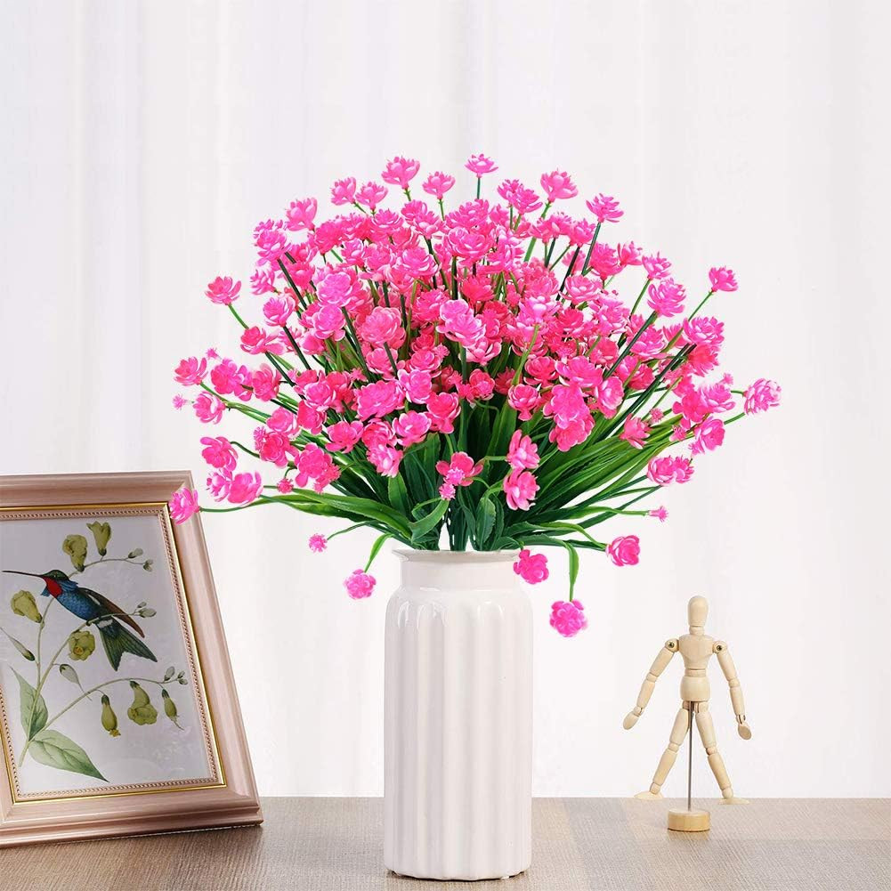 8 Bundles Outdoor Artificial Fake Flowers UV Resistant Shrubs Plants, Faux Plast