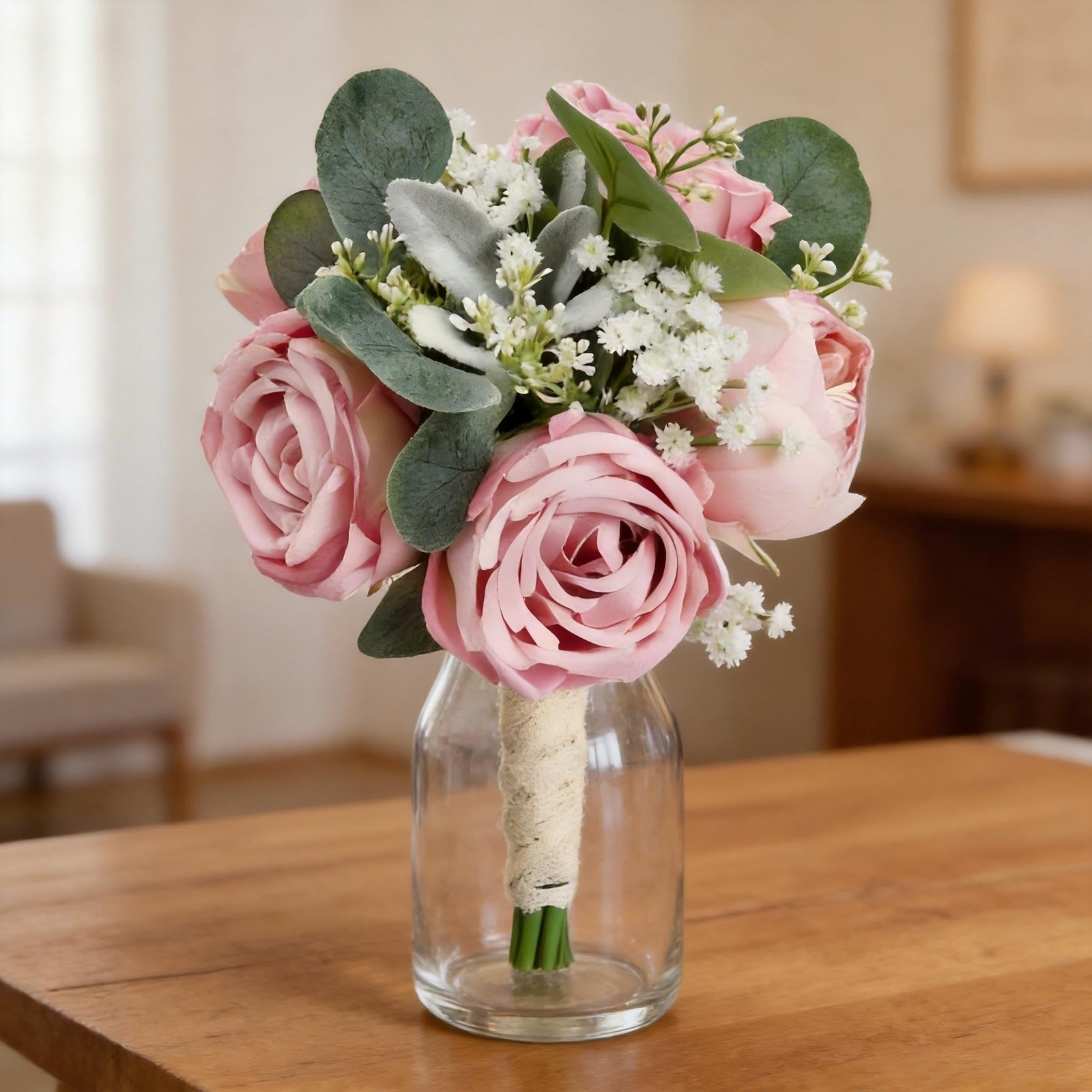 2 PCS Dusty Pink Peony Rose Bridesmaid Bouquet Wedding Bridal Shower Decor