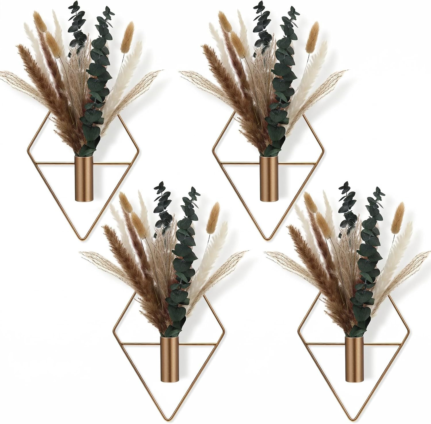 4 Pcs Hanging Planters with Artificial Pampas Metal Hanging Vase Indoor Plants H