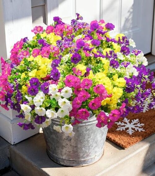 Artificial Flowers Fake Multi Color (3 Fuchsia, 3 Purple, 3 Yellow, 3 White)