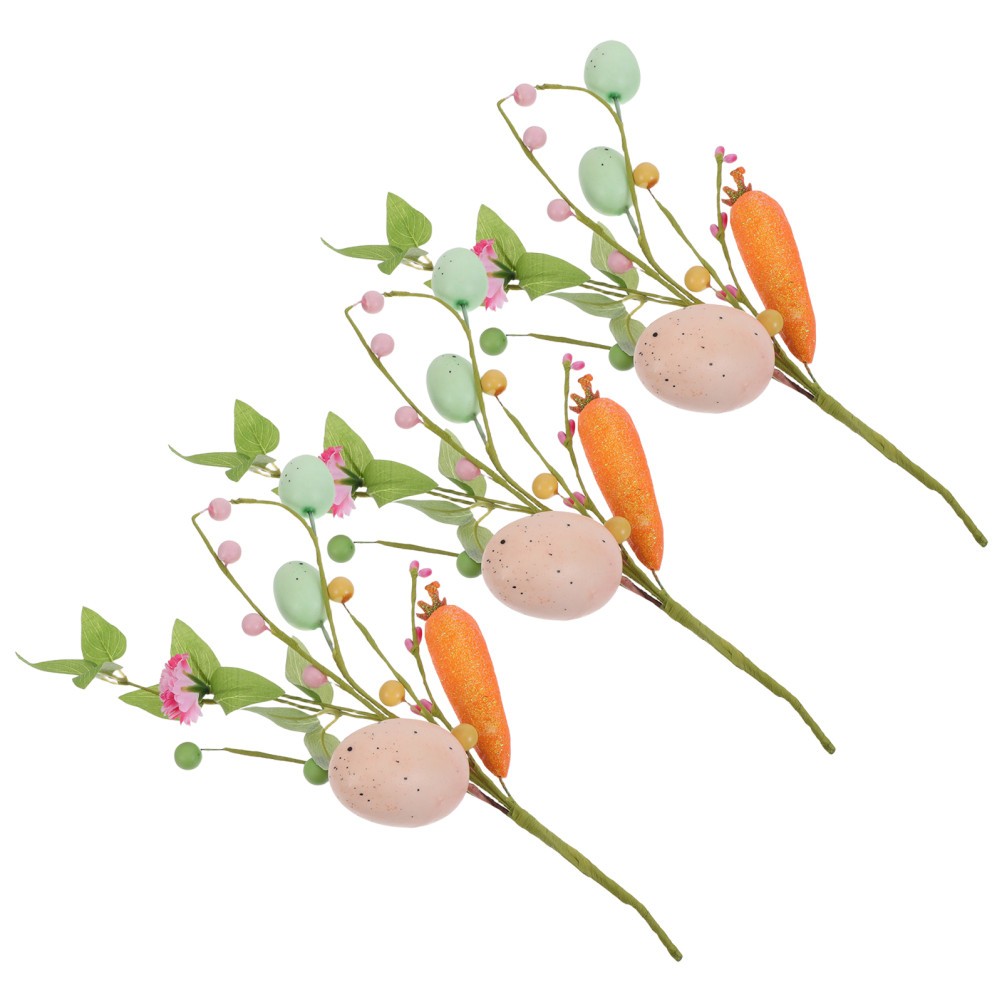 3 Pcs Easter Egg Tree Artificial Eggs Twig Branches Flowers Colorful Picks