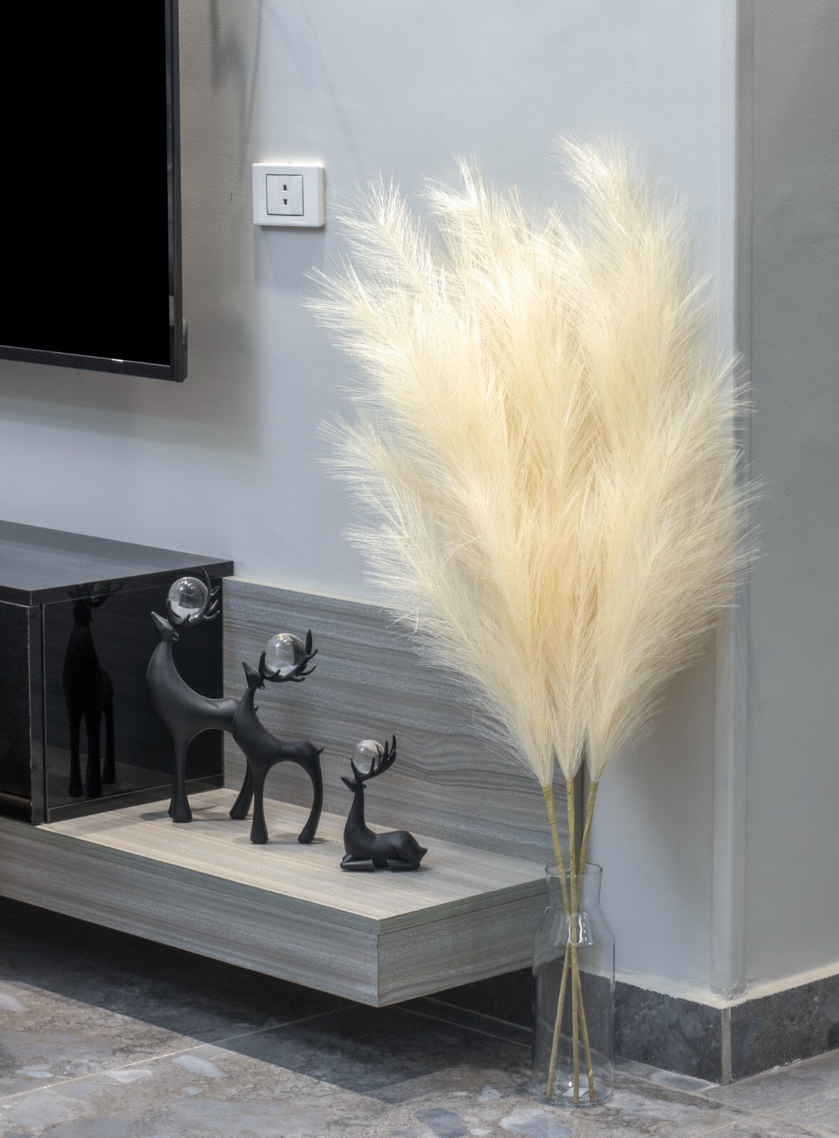LA VAL Faux Pampas Grass Tall 43″ 110cm 3pc Modern