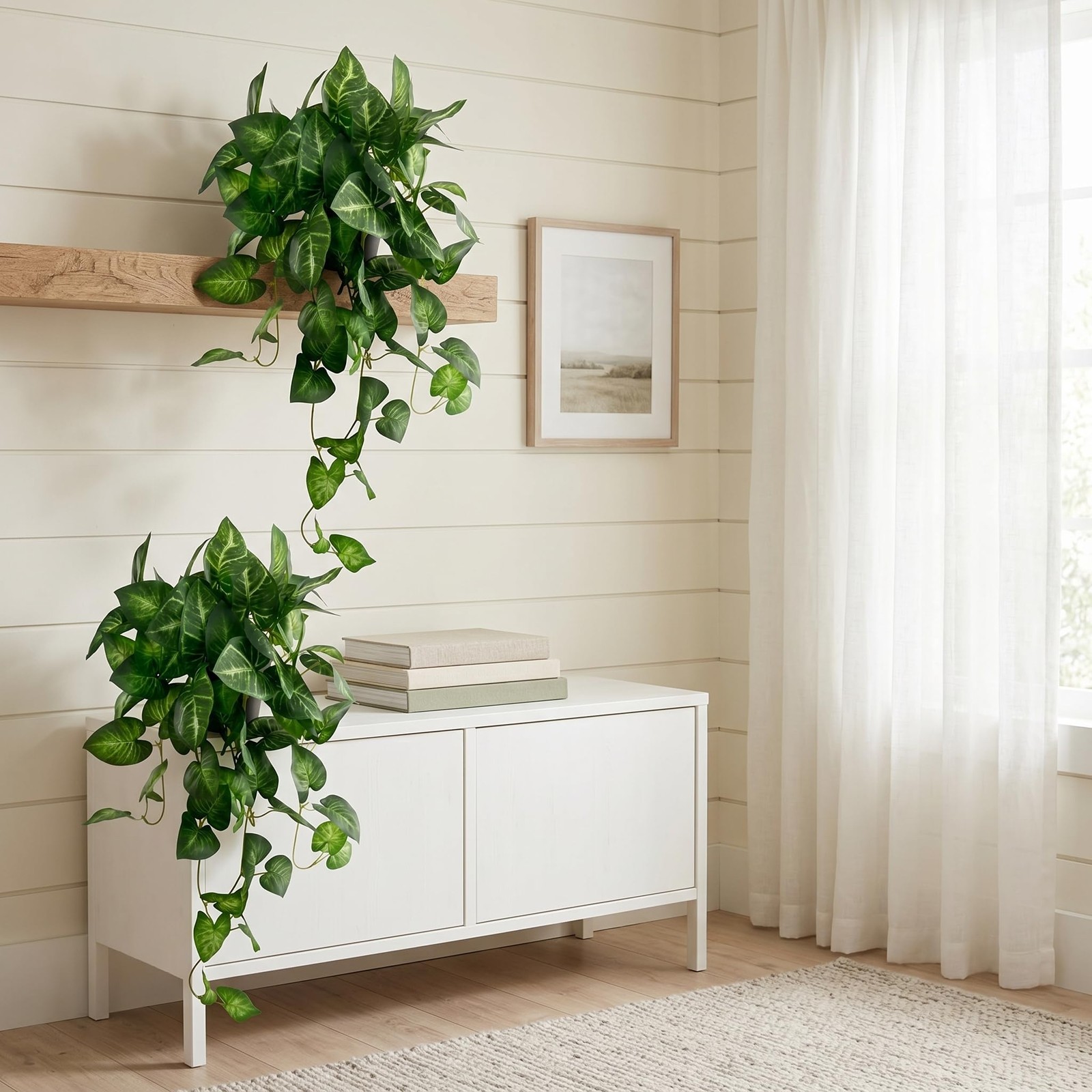 Artificial Pothos Hanging Plant 25in 2 Pack Faux Ivy Vines with Pots