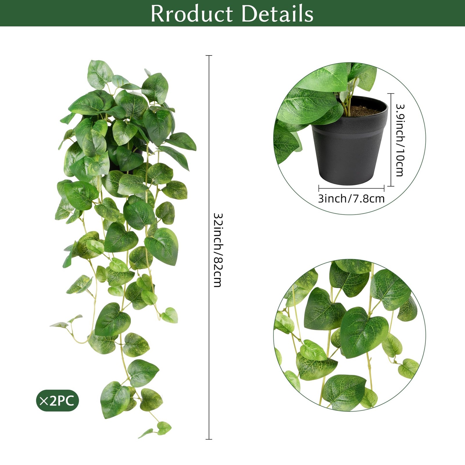 Fake Pothos Hanging Plant – Set of 2 Artificial Plants Indoor with Pots, Silk…
