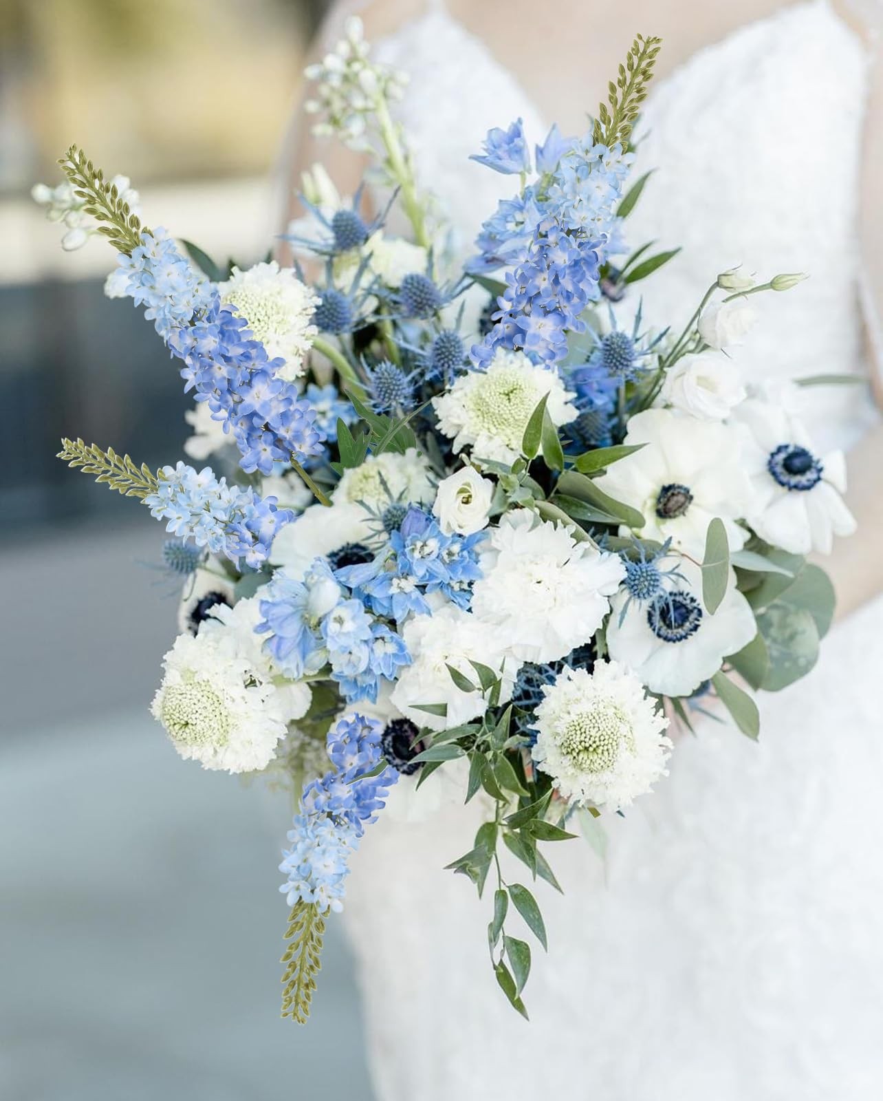 Blue Delphinium Artificial Flowers,6PCS Larkspur Silk Fake Flowers 29.5″ Long…