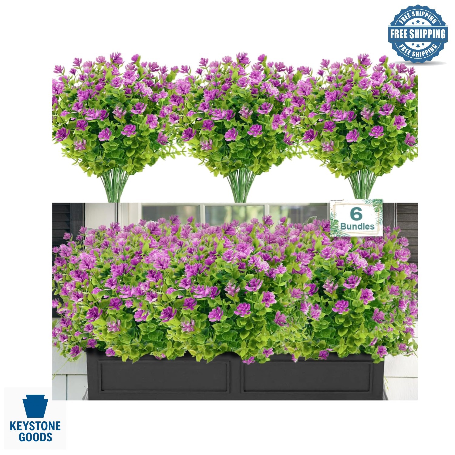 6-Pack UV-Resistant Artificial Outdoor Flowers for Decor
