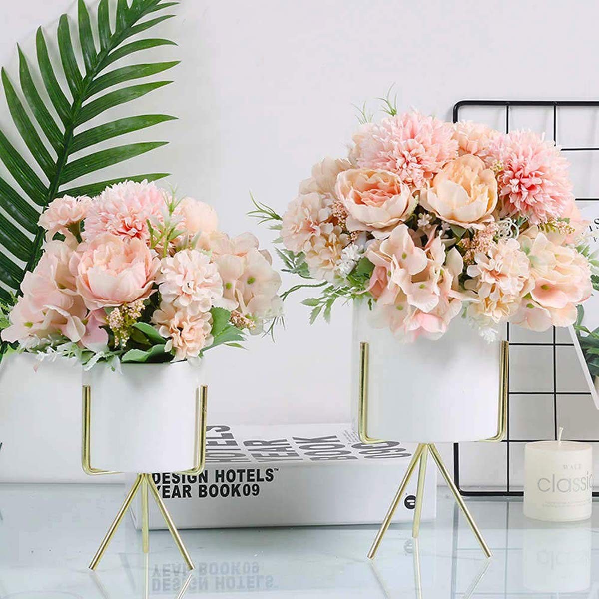 Artificial Flowers, 2 Pack Fake Peony Silk Hydrangea Bouquet Decor Plastic Ca…