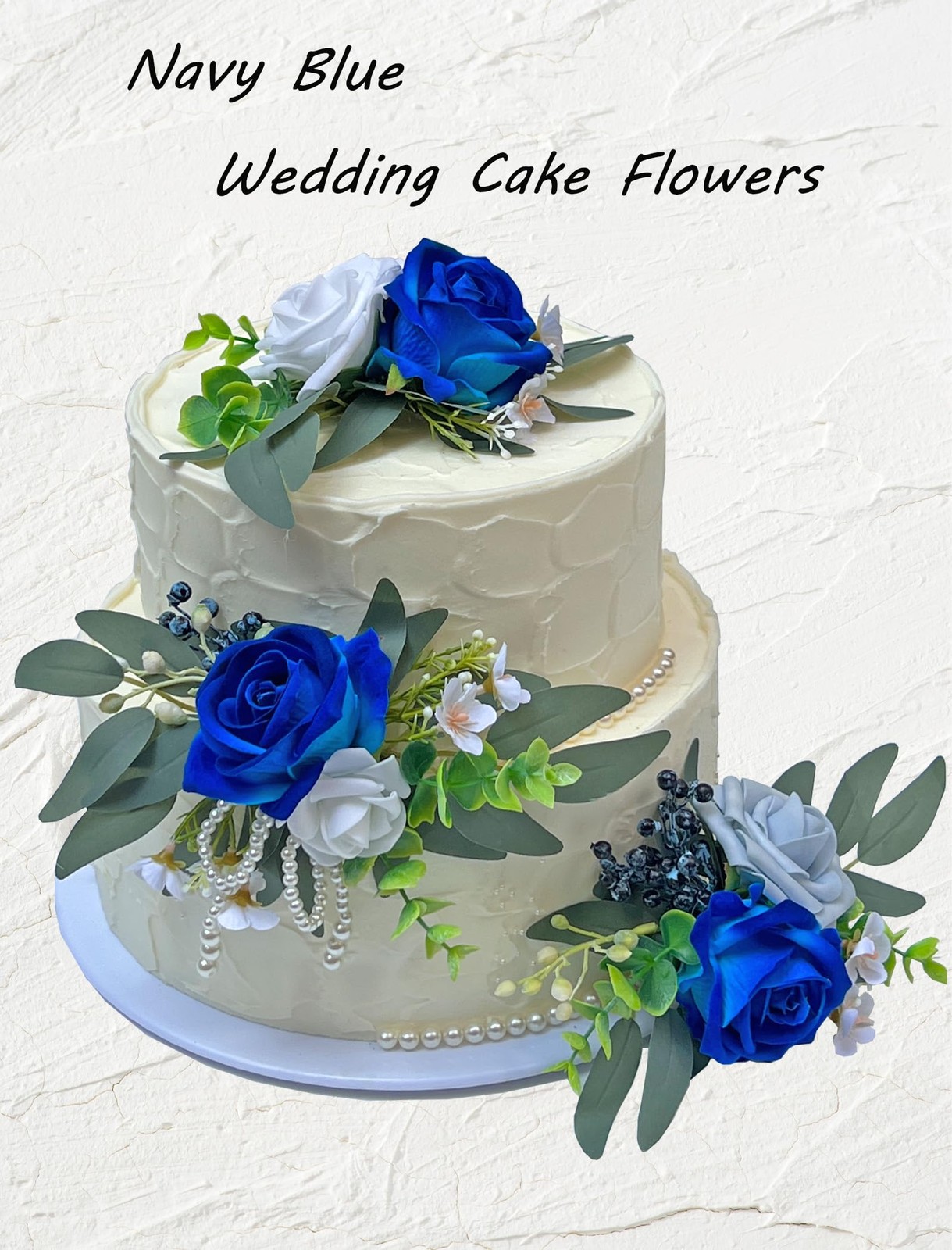 CherishedMoments 3Pcs Pre-Made Cake Flowers,Navy Blue Wedding Cake Decor
