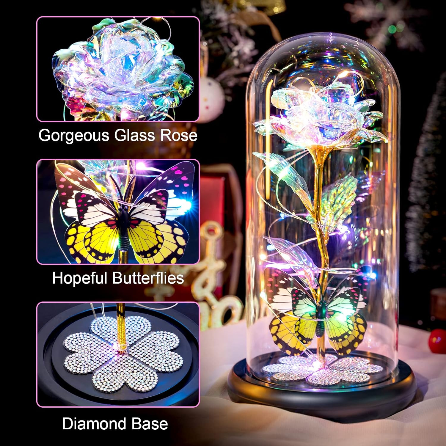 Mothers Day Galaxy Glass Rose Gifts for Mom Birthday Gift for Women