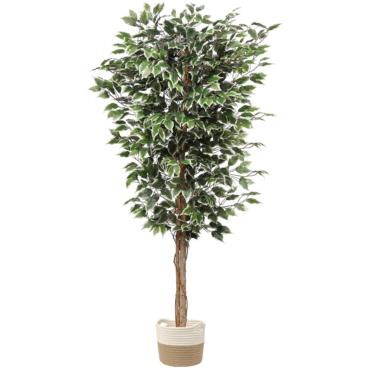 Artificial Ficus Tree 6ft In Cotton Pot Fake Silk With Green White Leaves Natura