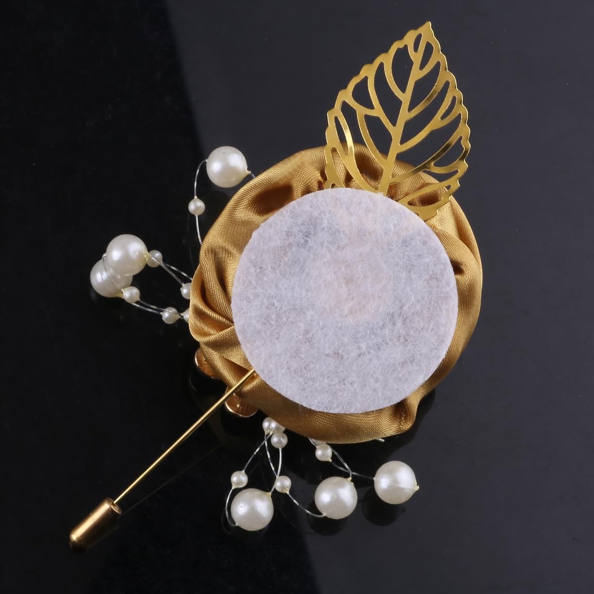 5 PCS Light Gold Leaf Faux Silk Rose Corsage Boutonniere Wedding Prom Decor