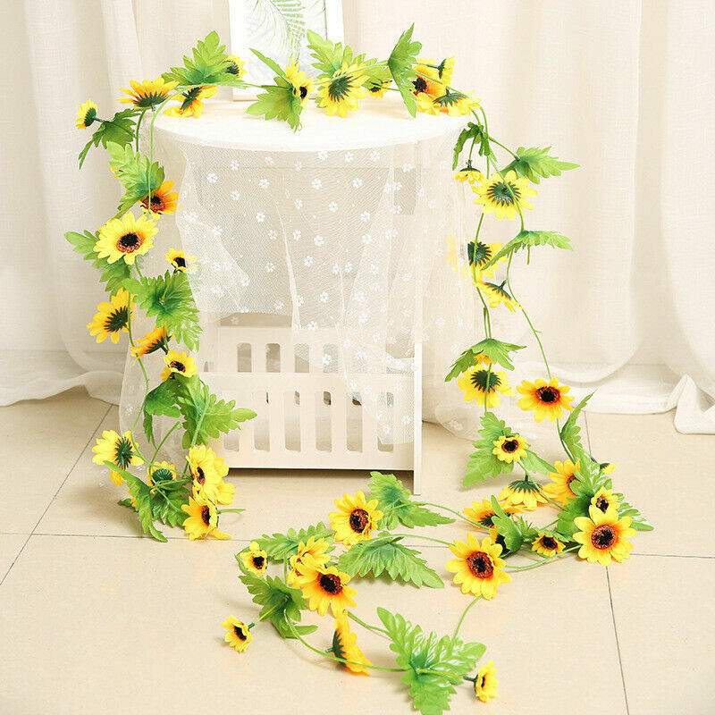 240cm Artificial Silk Sunflower Ivy Vine with Green Leaves Hanging Garland Chic