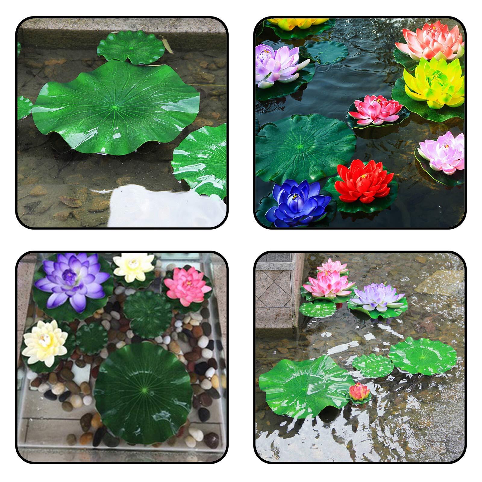 12 Pcs Artificial Floating Lotus Flower with Water Lily Pad for Pond Pool Decor