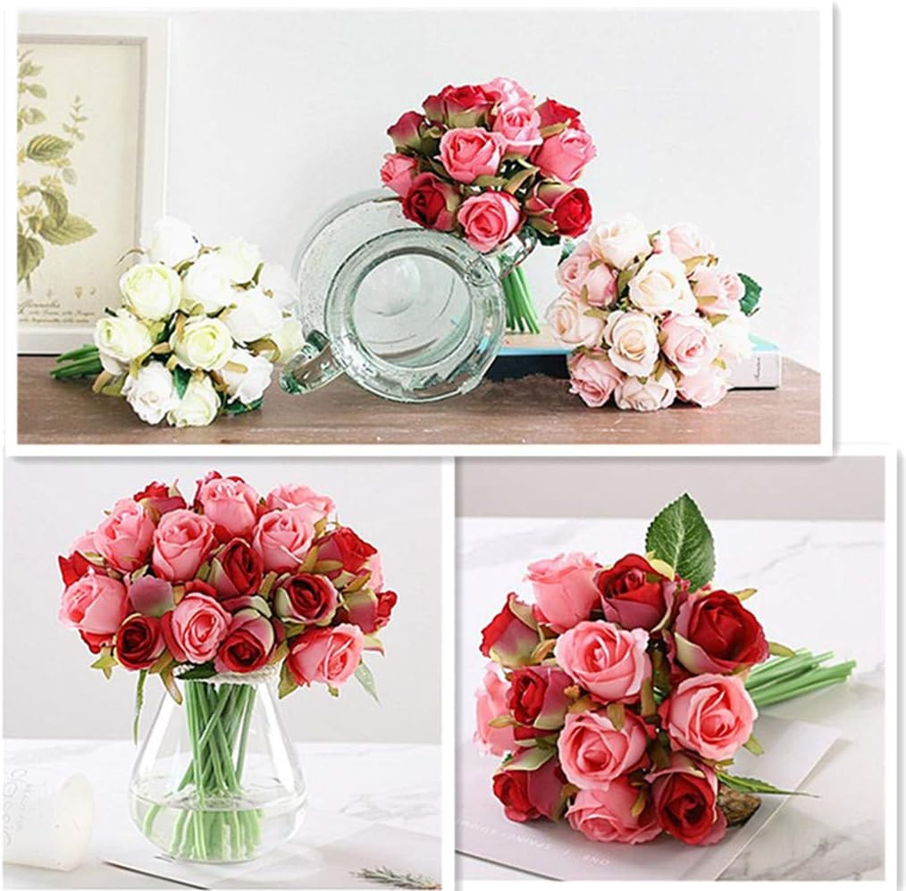 Artificial Roses Fake Flowers 12 Heads Arrangement Silk Bouquet for Home Office