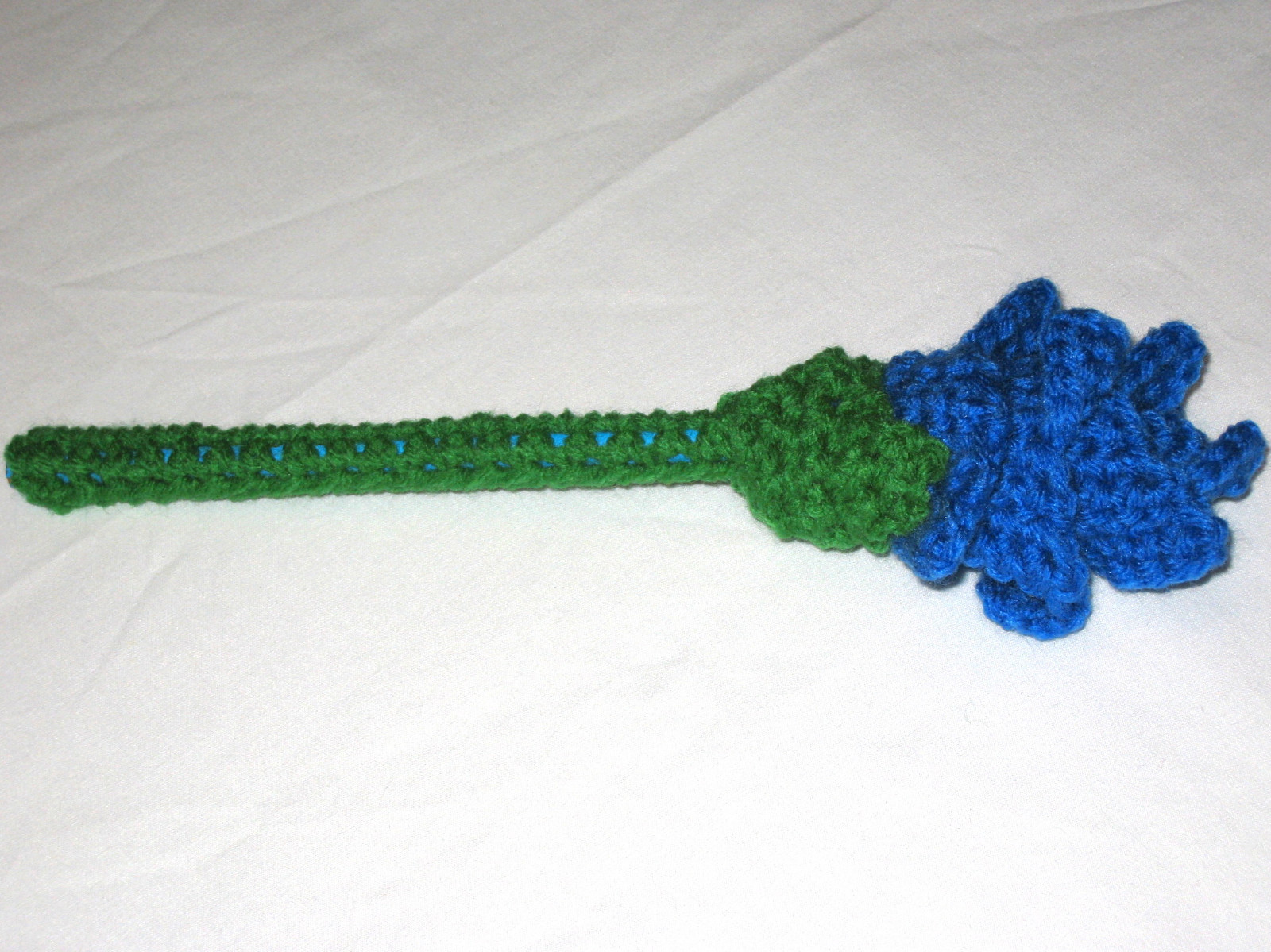 7 HANDMADE Knit CROCHET Bouquet of LONG STEM Blue ROSES Flower FLORAL Home DECOR
