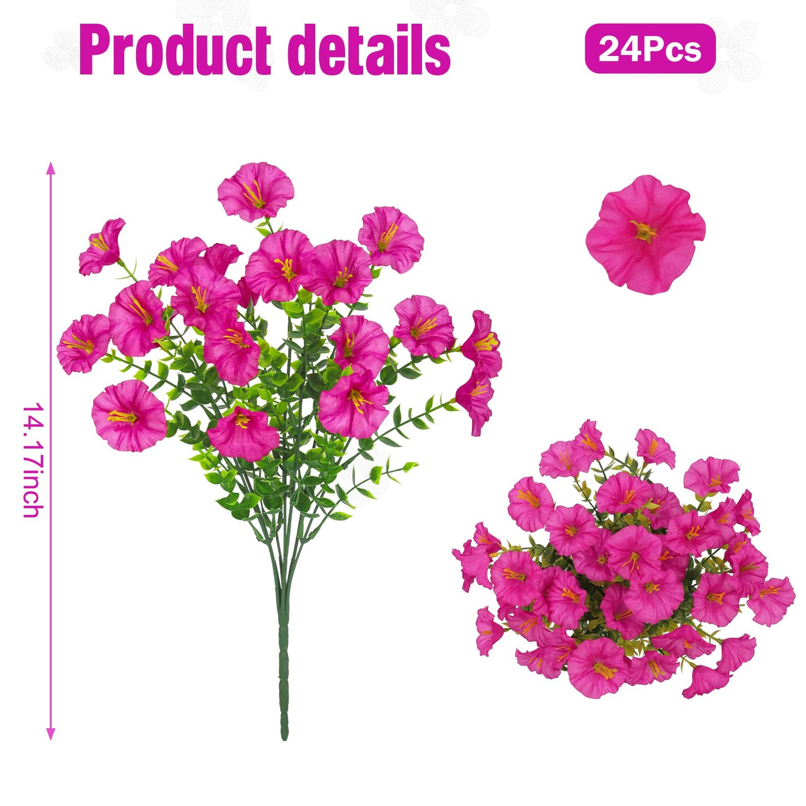 24 Bundles Artificial Flowers for Outdoors, Fake Silk Morning Glory Faux Euca…