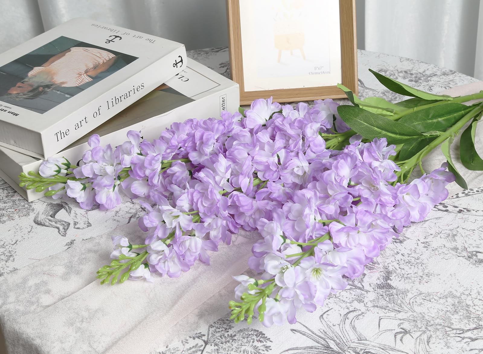 Light Purple Delphinium Artificial Flowers 5PCS Silk Flowers with Stems Snapd…