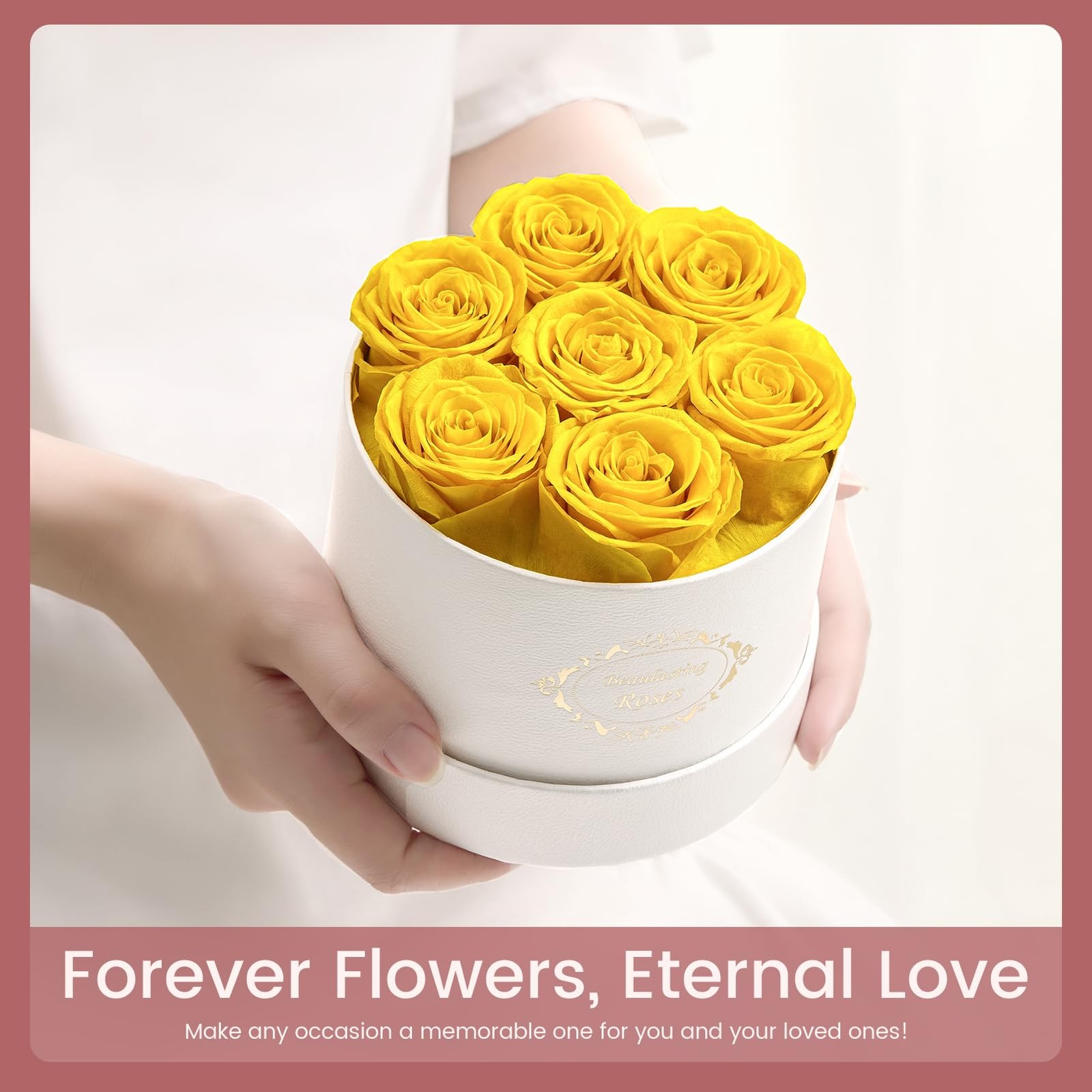 Yellow Preserved Roses in a White Box Long-Lasting Forever Flowers for Her