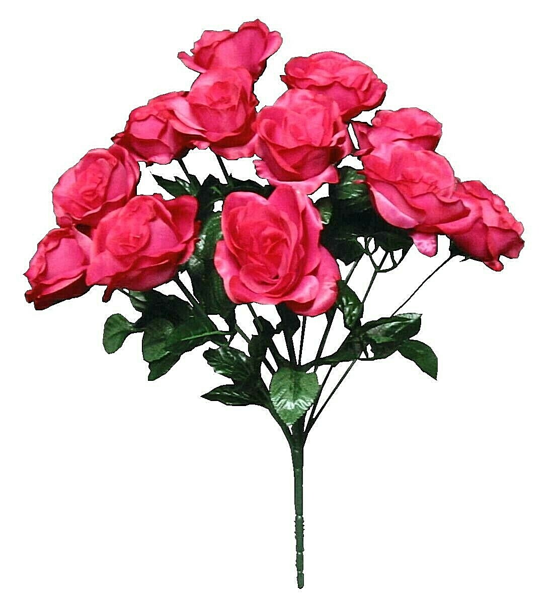 Fuchsia Pink 12-4″ Rose 21″ Bush Silk Flower Home Wedding Outdoor Decor Craft US