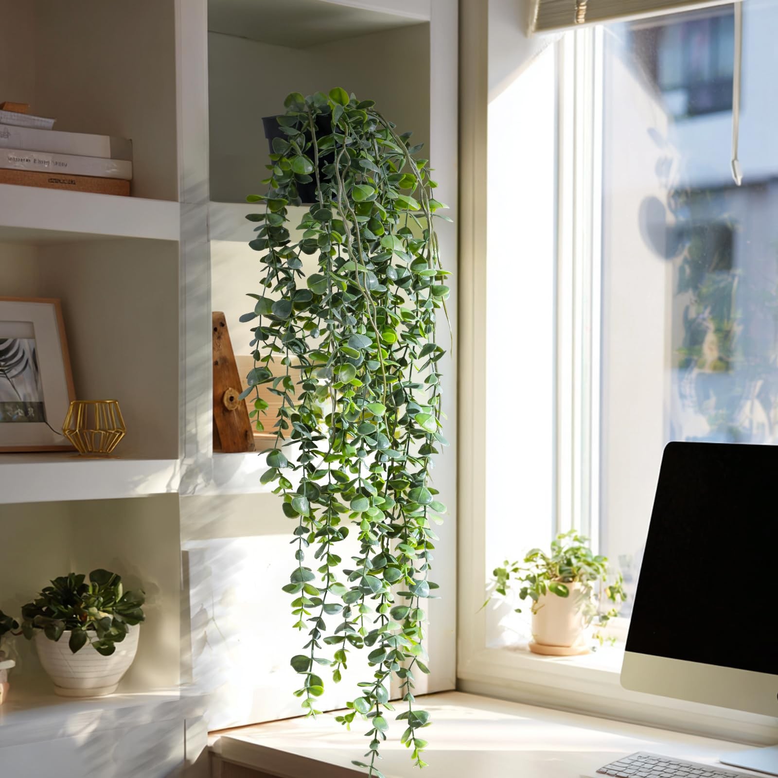 Artificial Hanging Plant 2 Pcs Faux Plant Ivy Vine Faux Eucalyptus Vines Fake…