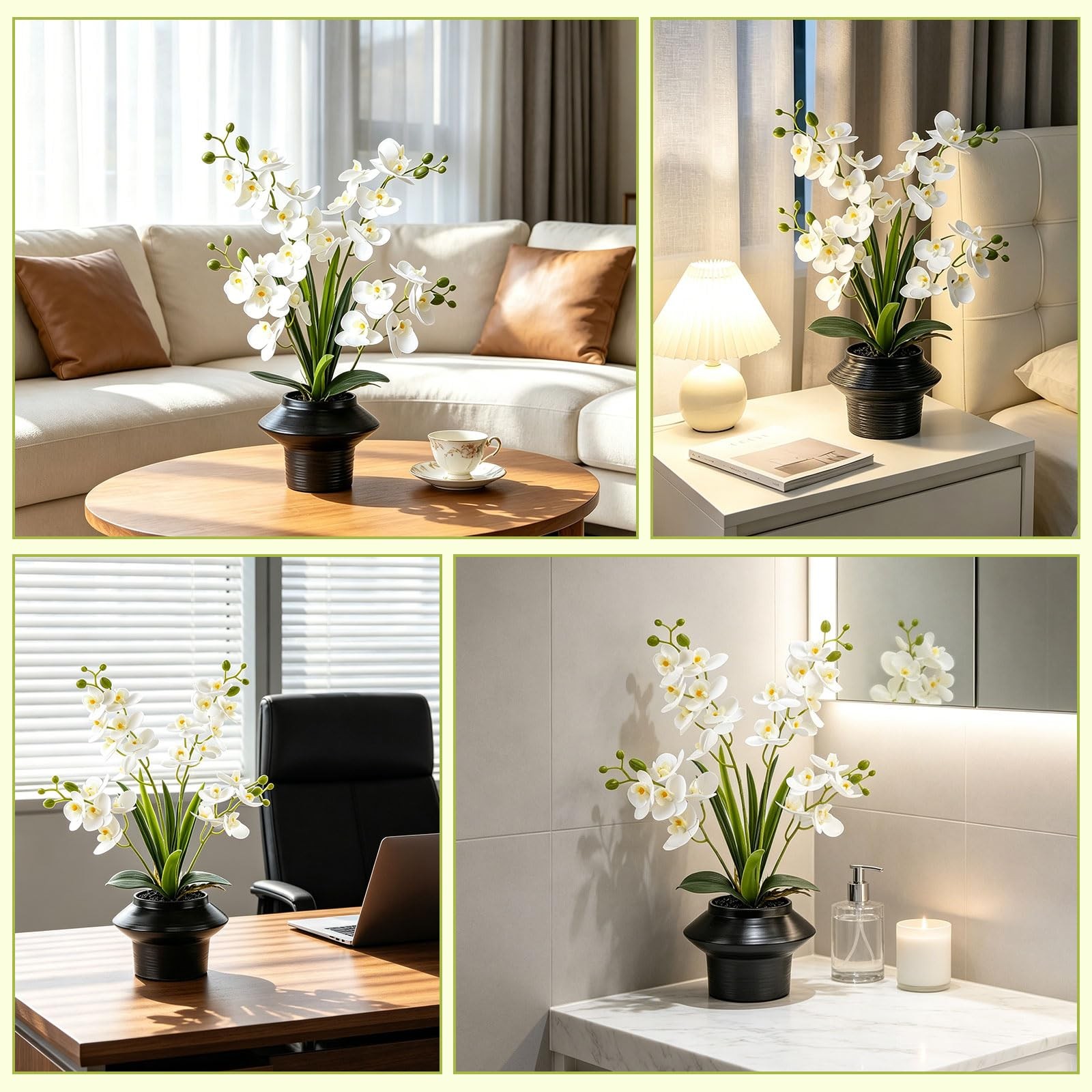 Artificial Orchid Plant in Pot 19.5″ Tall, Realistic Faux Orchid Flowers