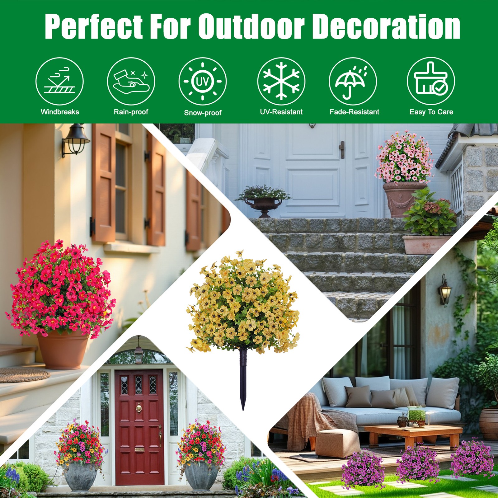 2Pcs Artificial Violet Flower Faux for Indoor Outdoor Garden Porch Patio Wedding