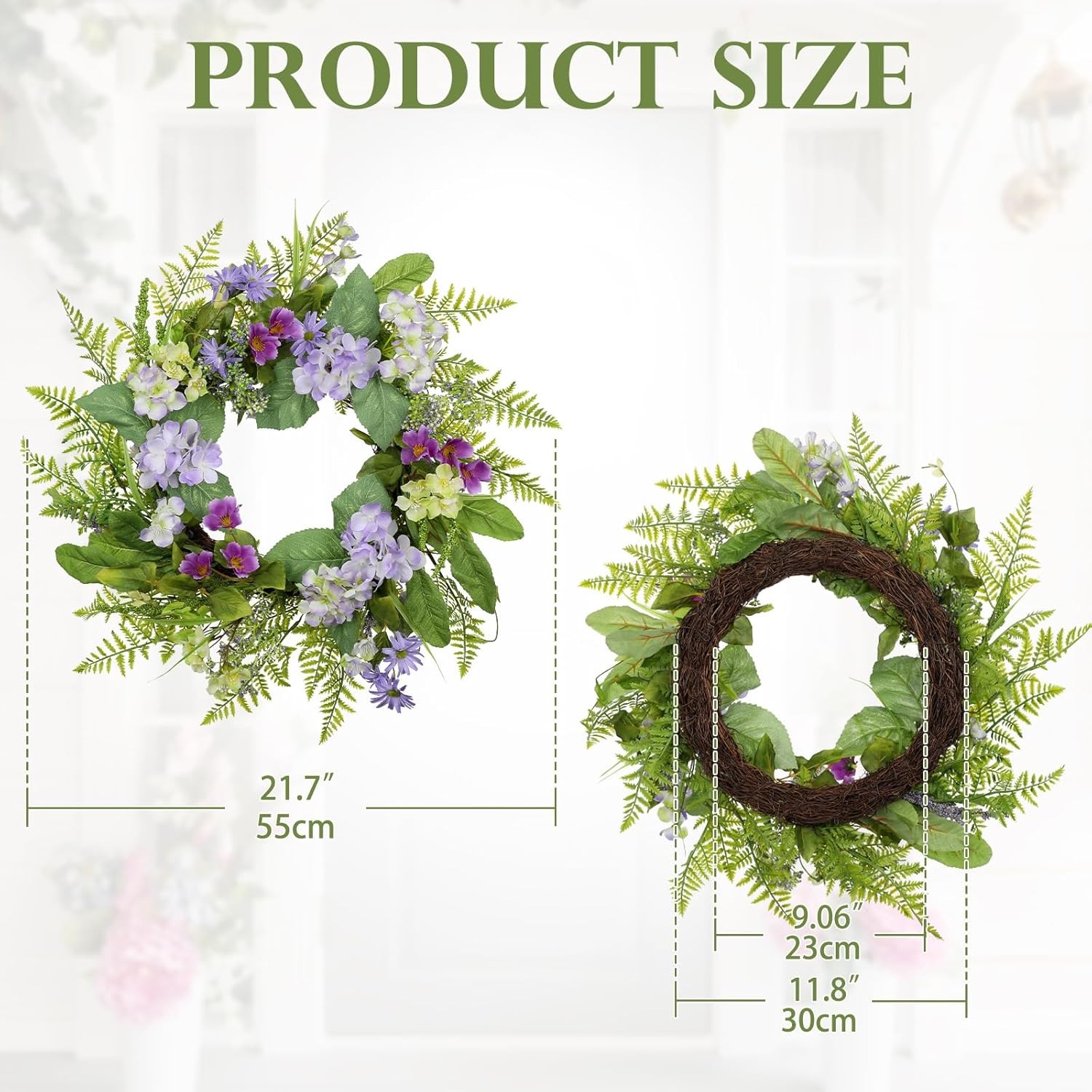 21.7” Purple Floral Spring Wreath for Front Door – Artificial Home Decor