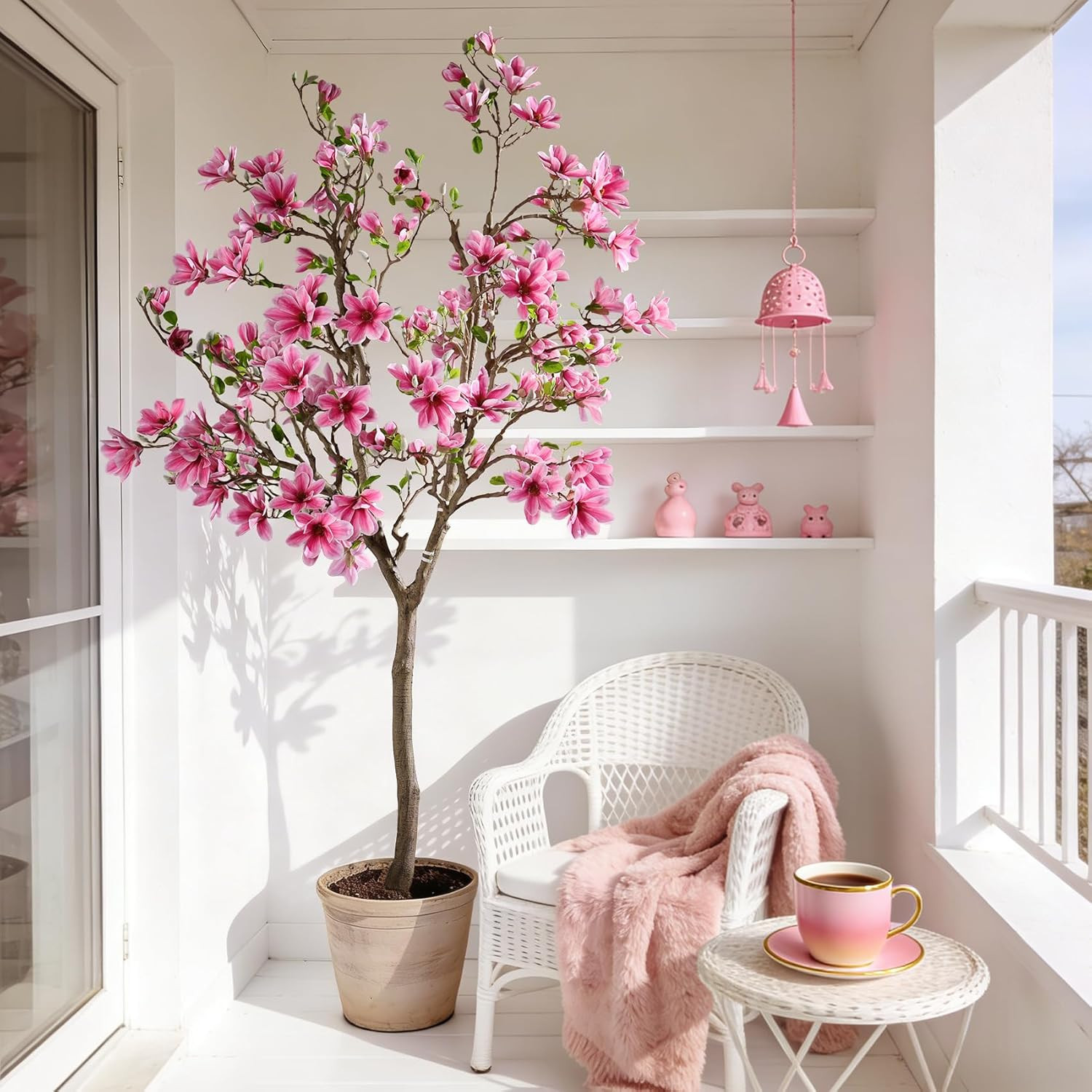 Realistic Tall Magnolia Flower Tree for Home, Office & Patio Decor